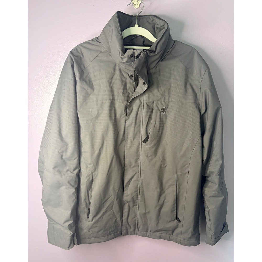 IZOD Mens Gray Full Zip Jacket Lined Performance Water Wind Resistant Size M
